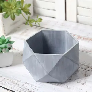 Concrete Geometric Planter 7" Mini Cement Design Gray Finish - Succulent Flower Pot