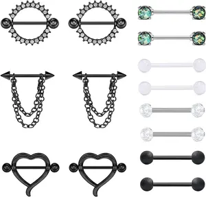 14G Tongue Rings-Green Dark Style-7 Pairs 14/16mm