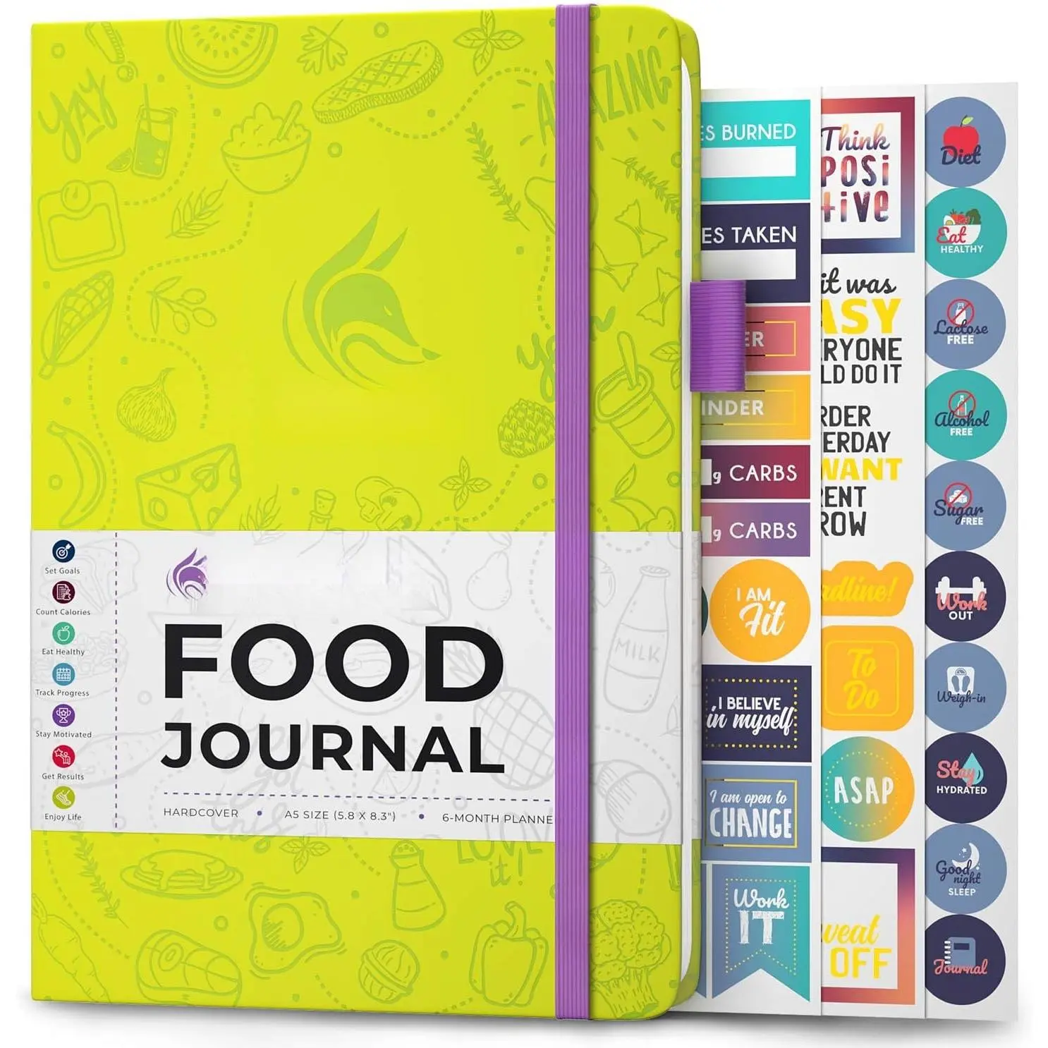 Journal - Daily  Diary, Meal Planner to Track Calories & Nutrients, Weight  Notebook, A5 (Neon Yellow)