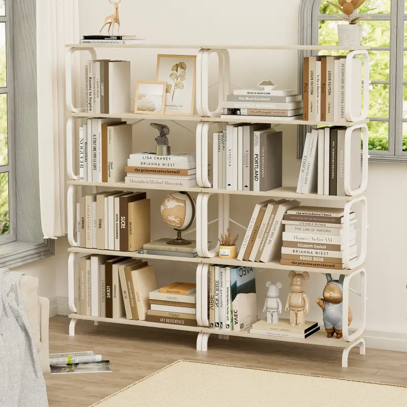 [Bellemave]5 Tier Large Book Shelf, Bookcase Home Office Open Bookshelf,Shelves for Living Room, Office Shelf,Vintage Industrial Style Bookshelf with White Metal Frame, White