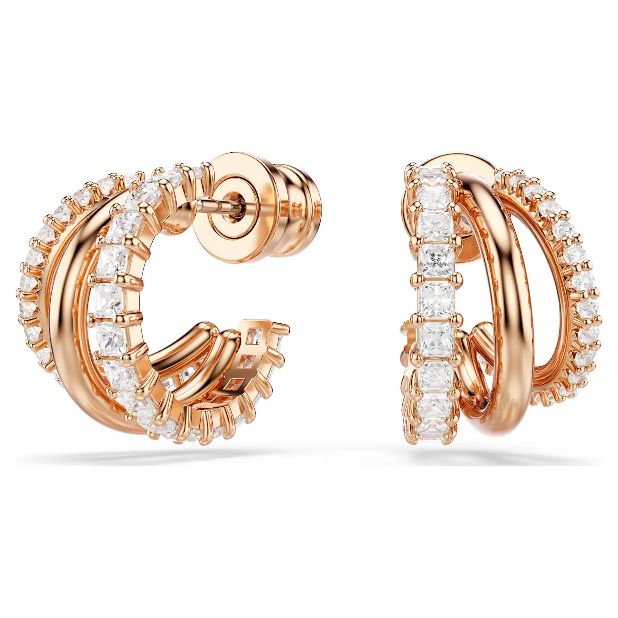 Swarovski Hyperbola Hoop Earrings - Mixed Cuts - Mini - White - Rose Gold-tone Plated 5698702