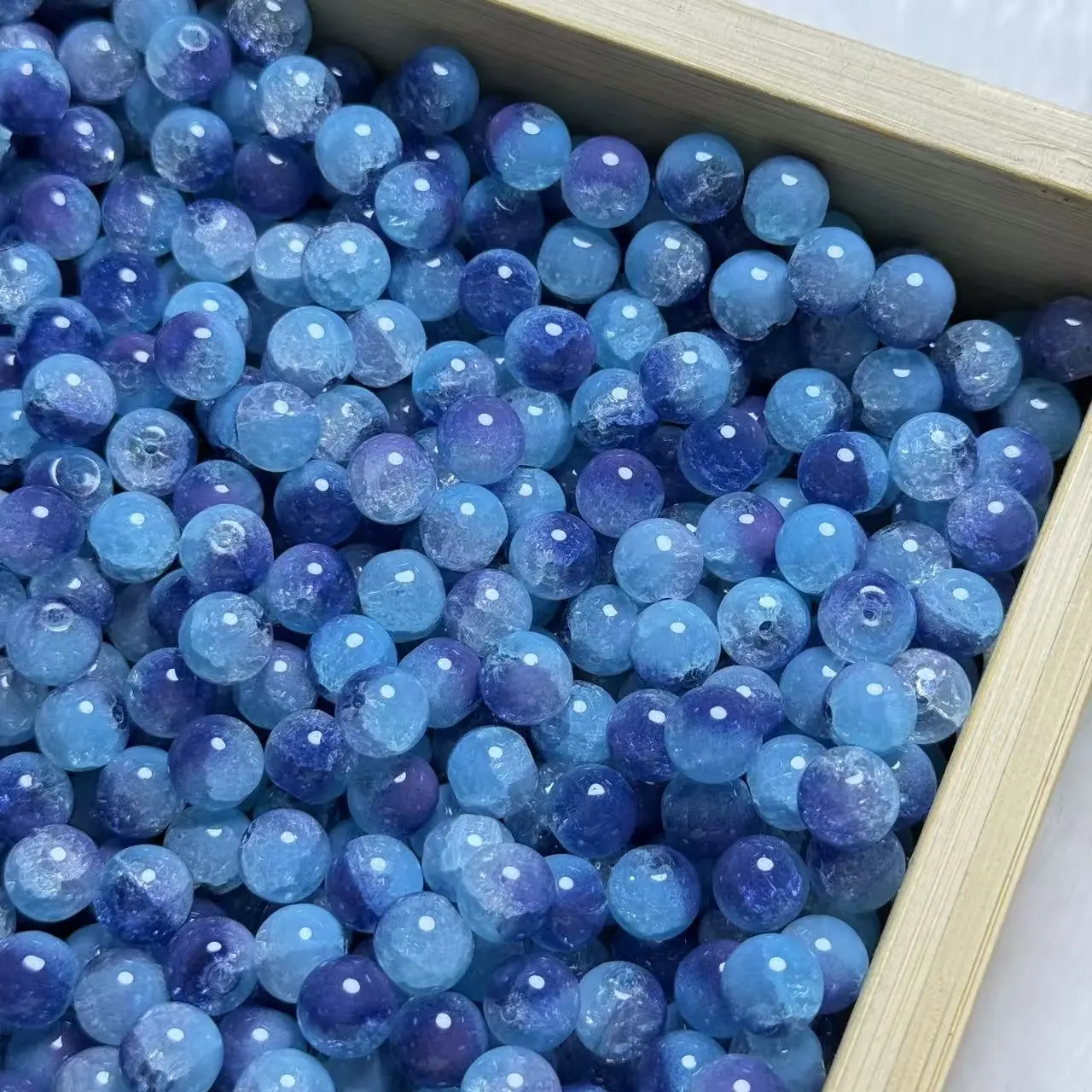 【A101】10mm Light Dark Blue Cracked Glass Bead 75ml