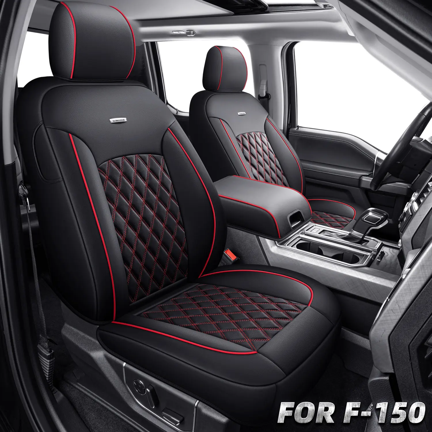 F150 Seat Covers SuperCrew 2015-2026 Pickup Car Truck, Waterproof Faux Leather, Full Coverage, Also Fit 2017-2026 F250/F350 Car Seat Protectors Car Seat Cushions