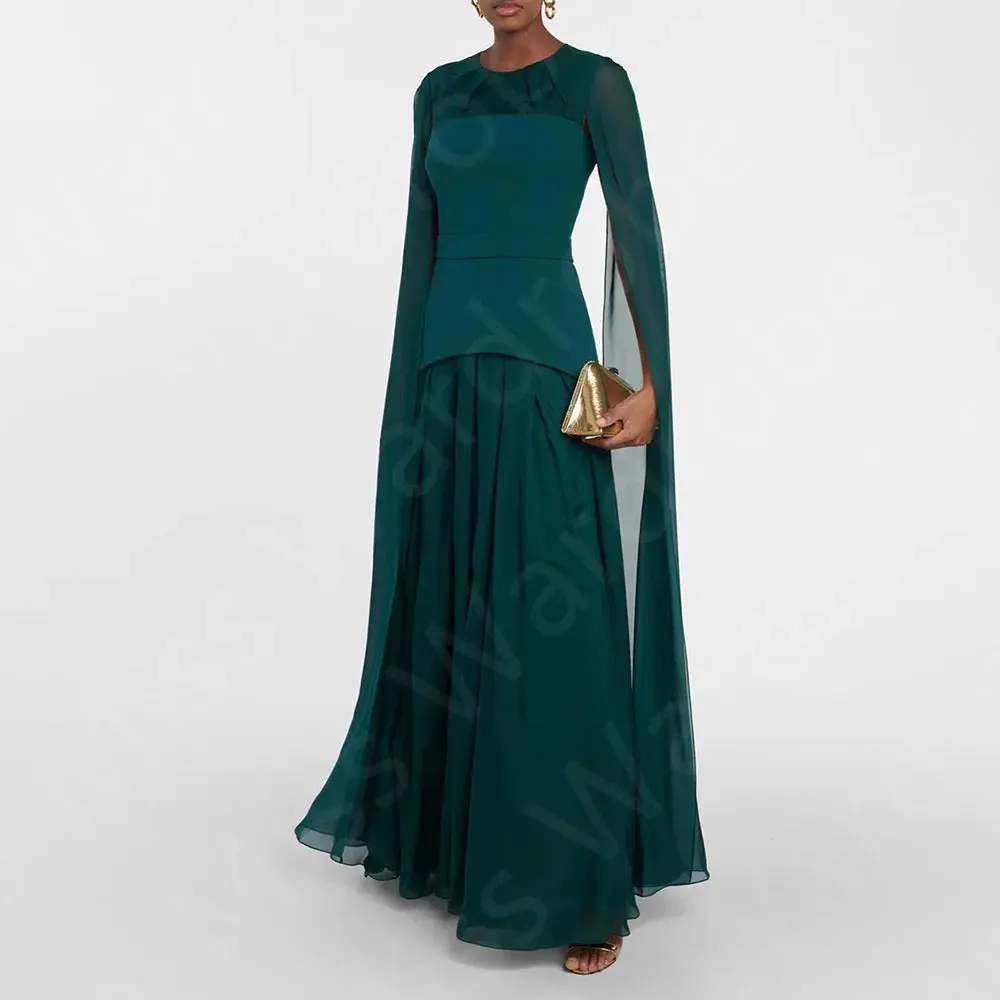 Customized New Arrival Mother Dresses Teal 2025 Mother of the Bride Gowns Round Neckline Wedding Guest Dresses with Cape Sleeves