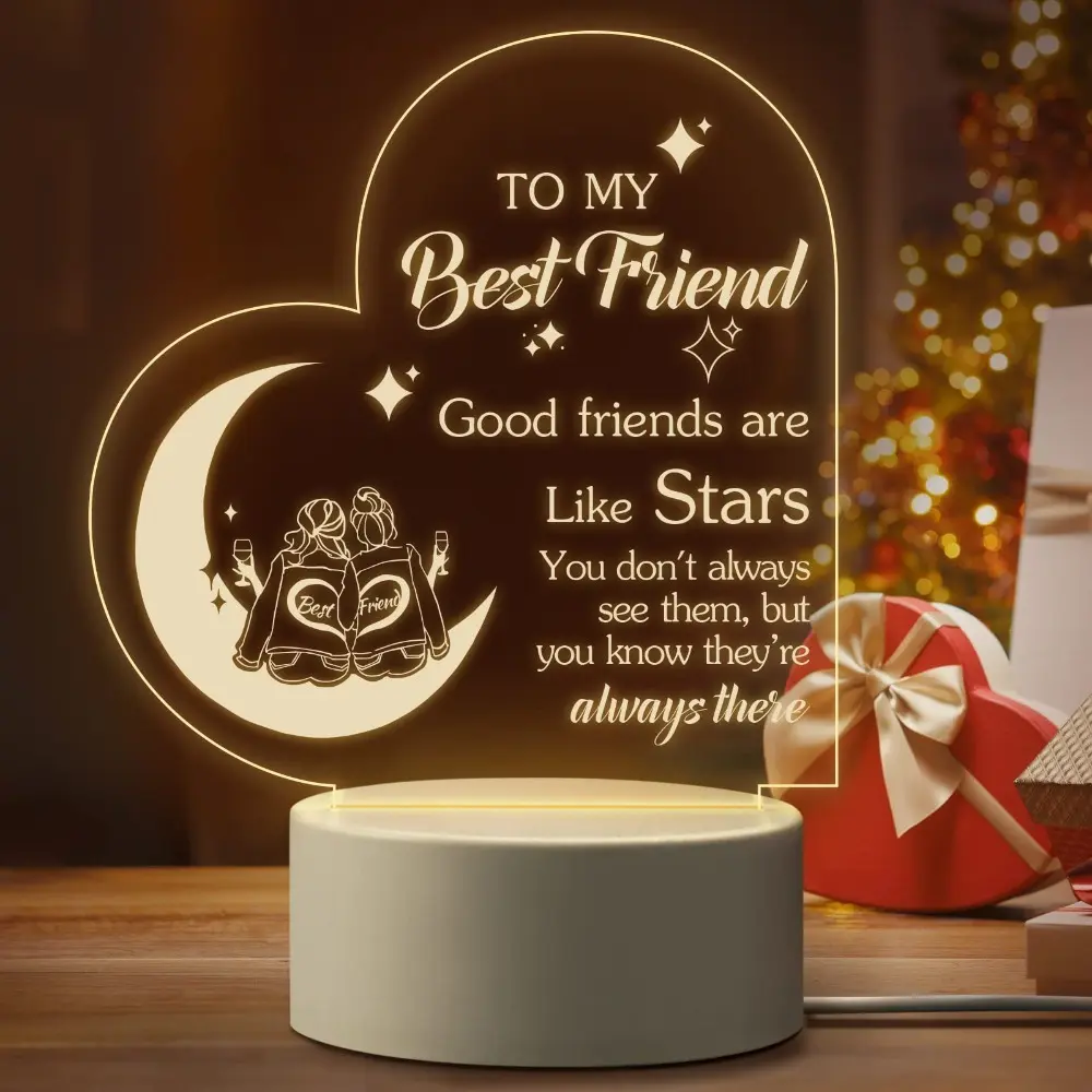 Friendship Gifts for Women and Friends - Engraved Night Light Gift for Best Friend, BFF, Bestie, Friends Female, Girls, Unique Gift for Birthday, Mother's Day, Christmas