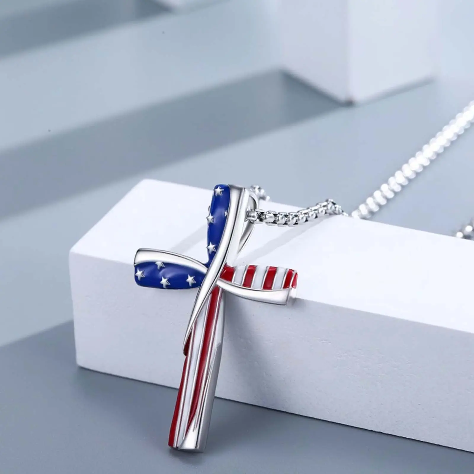 Unisex Cross Flag Pendant Necklace, a Minimalist Piece of Modern Fashion Jewelry with a Collarbone Fit Chain, Ideal for Gifting, Cross Chain Design, Casual, Religious, Daily, Metal Coated