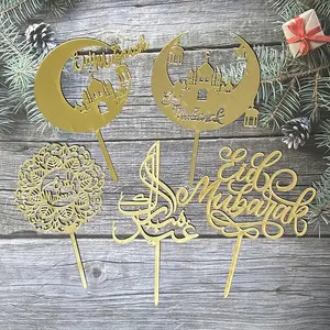 Eid Mubarak Acrylic Cake Topper Gold Castle Moon Cupcake Topper For Hajj Ramadan Mubarak Kareem Cake Decorations Baking Supplies