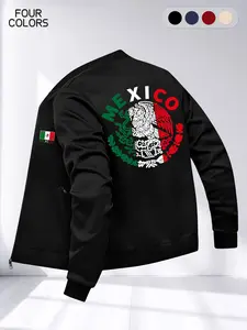 Men's Knitted Zipper Jacket, Lightweight Fashion Mexican Letter Print Design, Casual Spring Fall Clothing, Multiple Colors & Sizes (s-2xl)