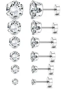 Small Steel for Women & Men, Cubic Zirconia Hypoallergenic Jewelry, Cartilage Piercing Earrings, 6-7 Pairs Set, Stud Earrings Jewelry, Hypoallergenic CZ Earrings, Earring Stacking Set