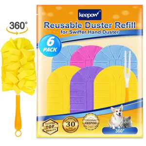 KEEPOW Reusable Duster Refill With Handle, Compatible with Swiffer 360 Degree Dusters Refills for Cleaning 6 Pack