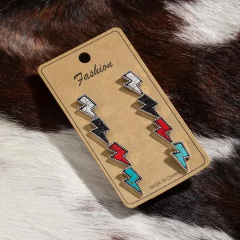Boho Style Rhinestone Decor Lightning Shaped Stud Earrings, Bohemian Earrings, Fashionable Turquoise Texture  Earrings for Women & Men, Trendy Exquisite Jewelry for Birthday Gift