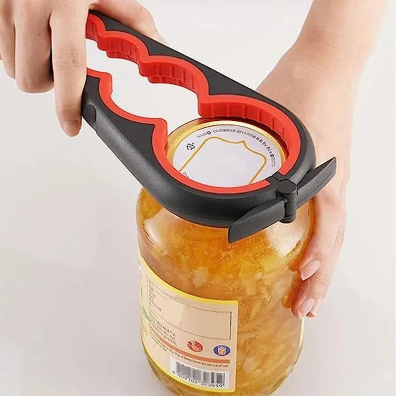 4-in-1 Durable Manual Can & Jar Opener (1 Count) - Home Supplies Kitchen Utensil for Elderly, Easy Lid Opening, Ideal for Low-Strength Hands, Useful, Opening Lid