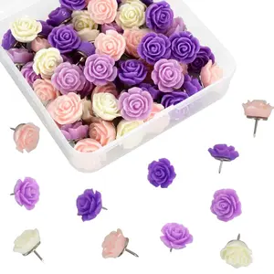 60 pcs Rose Flower Push Pin with Gradient Color for Bulletin Board,Decorative Cute Thumbtacks Floret Flower Pins for School