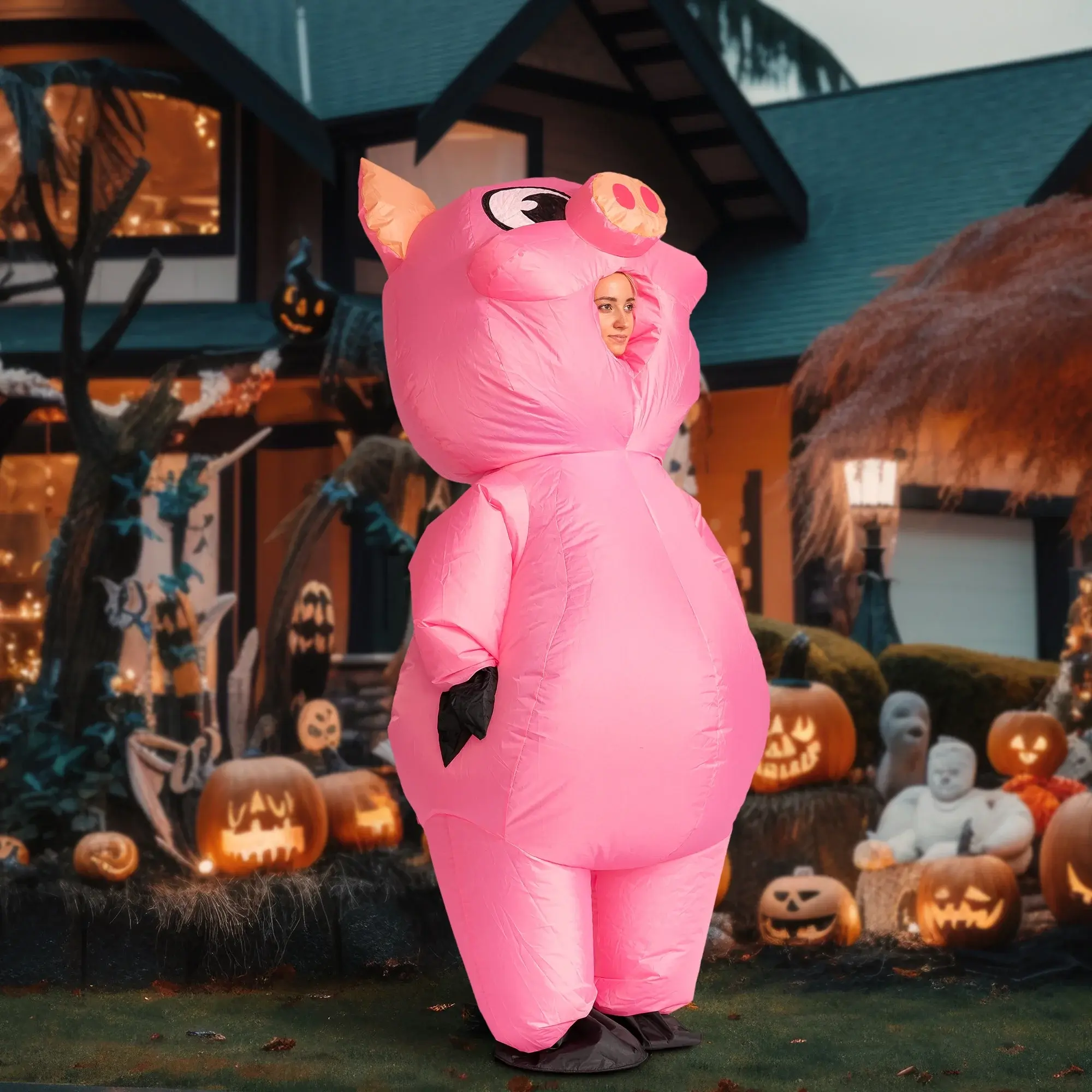 Syncfun Halloween Inflatable Costume for Adults, Air Blow-Up Piggy Dress up Unisex Cosplay Costume (Pink) SYNCFUN