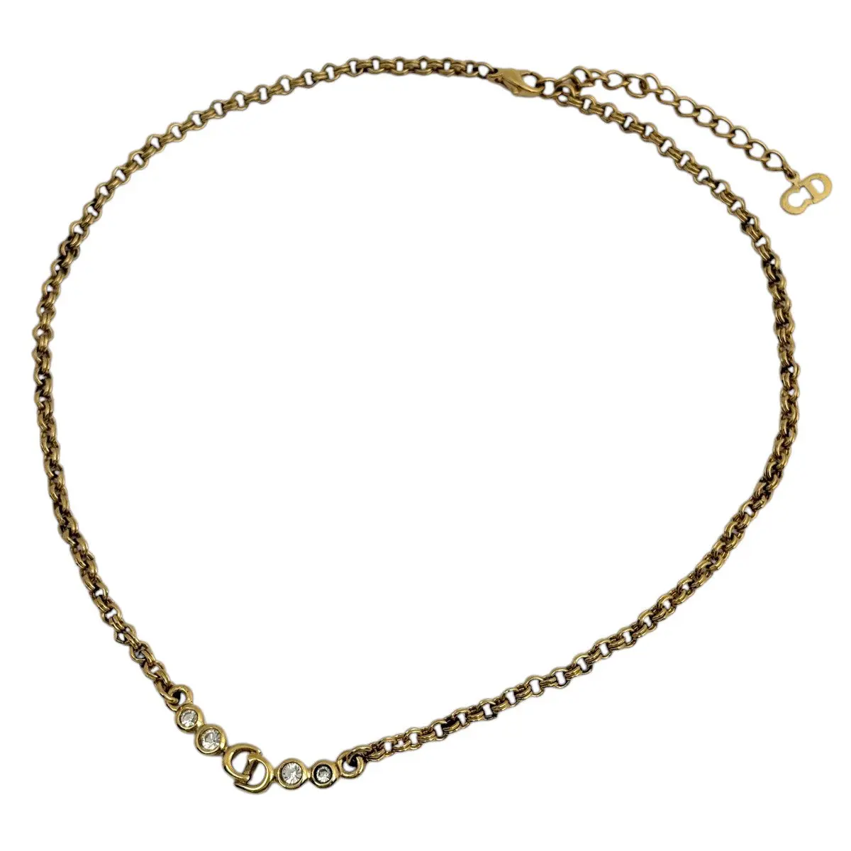 Pre-owned Christian Dior Logo Rhinestone Necklace (JP)