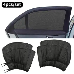 4 Counts Black Mesh Car Window Sun Shades, Universal Fit Front and Rear Sunshades with UV Protection, Easy-Install Portable Car Sunshade, Durable Knit Fabric and Plain Weave