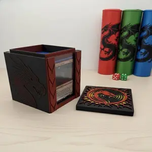 MTG Dragon Deck Box | Commander EDH Deck Box | TCG Card Storage | Fantasy Dragon Toploader Display Frame | Magnetic Lid Deckbox
