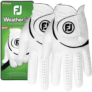 FootJoy Men's WeatherSof 2-Pack Golf Glove Enhanced Durability Breathable Mesh Optimum Performance White FiberSof MicroTac Soft PowerNet Mesh Secure Closure