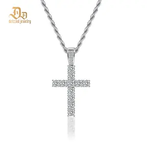 Delzzad 5.6ct Unisex Classic Cross Pendant Necklace Synthetic Moissanite Necklace S925 Chain Perfect for Any Occasion & Everyday Wear Birthday Anniversary Christmas Gifts