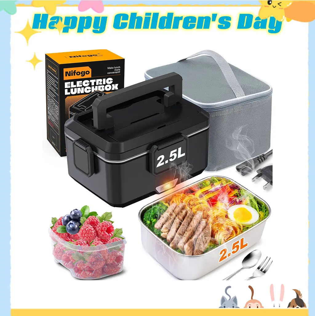 Nifoga 100W Electric Lunch Box 1.8L - Portable Food Heater with Tableware & Lunch Bag, Compact Design for Home & Office, Ideal Camp Kitchen Cookware for Camping Hiking, Children's Day Gift