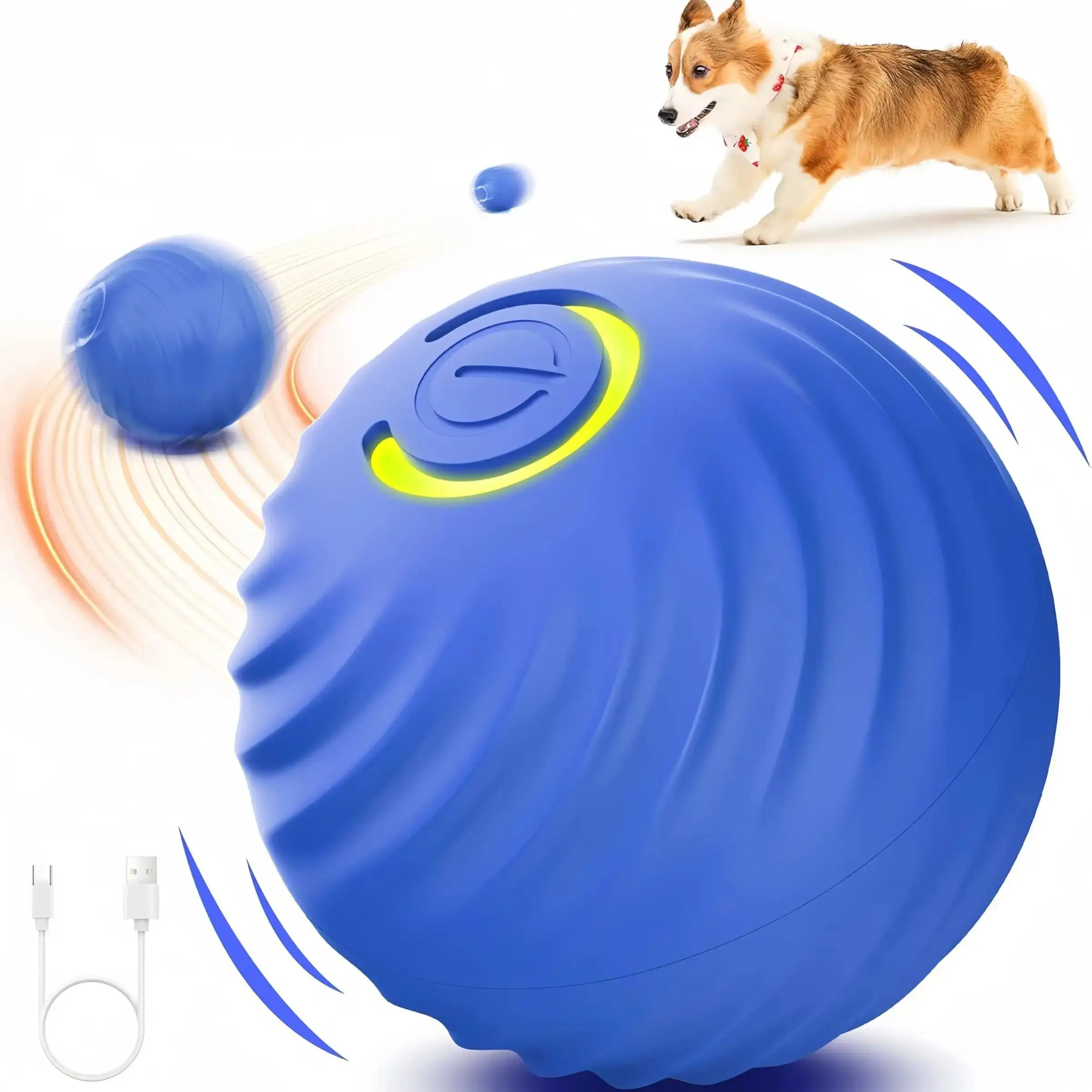 Interactive Dog Toy, USB Rechargeable Automatic Dog Ball, Training Pet Toy for Christmas Gift, Durable Active Rolling Ball, Suitable for Small Medium