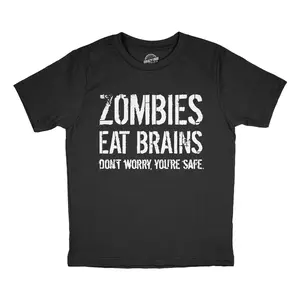 Youth Funny T Shirts Zombies Eat Brains Dont Worry Youre Safe Sarcastic Halloween Graphic Novelty Tee For Kids Funny T Shirts Halloween Tops for Kid Funny Zombie Short Sleeve Novelty Tees for Kids Black -