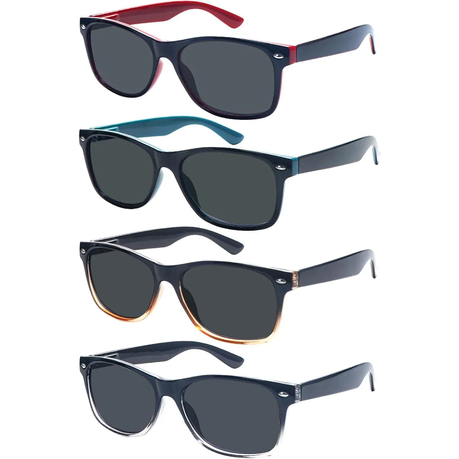 Unisex 4-Pack Full Rim Classic Named Reading Glasses, Plastic Frames, UV400 Anti-Reflective Lenses, Durable Spring Hinges, +1.0 to +4.0 Strengths (1.0x,2.0x,2.5x,3.5x,4.0x), Casual Outdoor Wear, Fatigue-Reducing, Risk-Free Guarantee