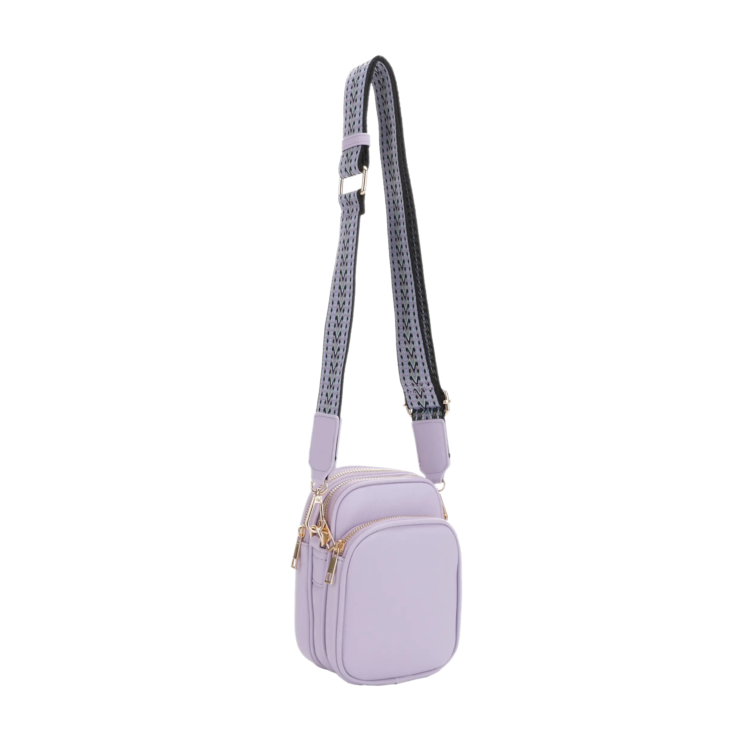 SG SUGU Zoey Web Strap Vegan Leather Tripe Compartment Crossbody Bag