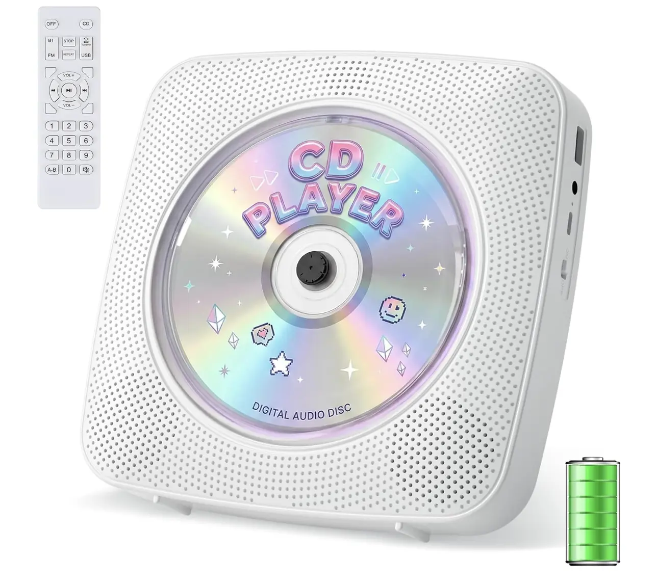 CD Player Portable Bluetooth Rechargeable: CD Players for Home with 1800mAh Kegaudio Desktop Wall CD Player with Speakers Music Player CD Boombox FM Radio USB Remote Control, Cordless, Wireless