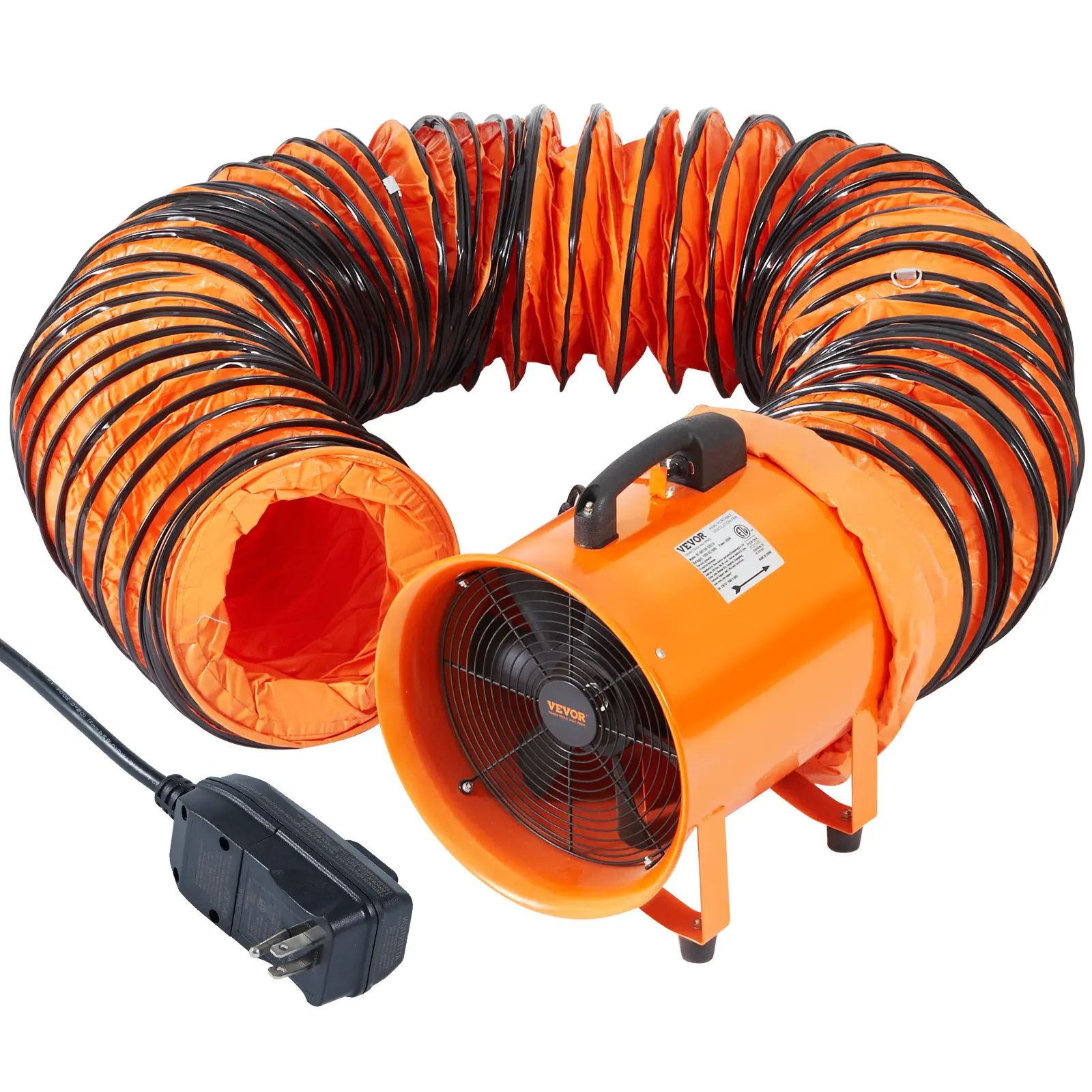 【Summerfinds】VEVOR Durable Portable Industrial Shop Exhaust Blower - 10-in Heavy Duty Steel Frame Cylinder Fan, 350W, 1948CFM, 33ft Duct Hose, Carry Handle, IP44 Rated Waterproof Line-Voltage for Home Dust & Smoke Removal