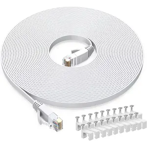 Cat6 Ethernet  20 FT White, -6 Flat RJ45 Computer Internet LAN Network Ethernet Patch  Cord - 20