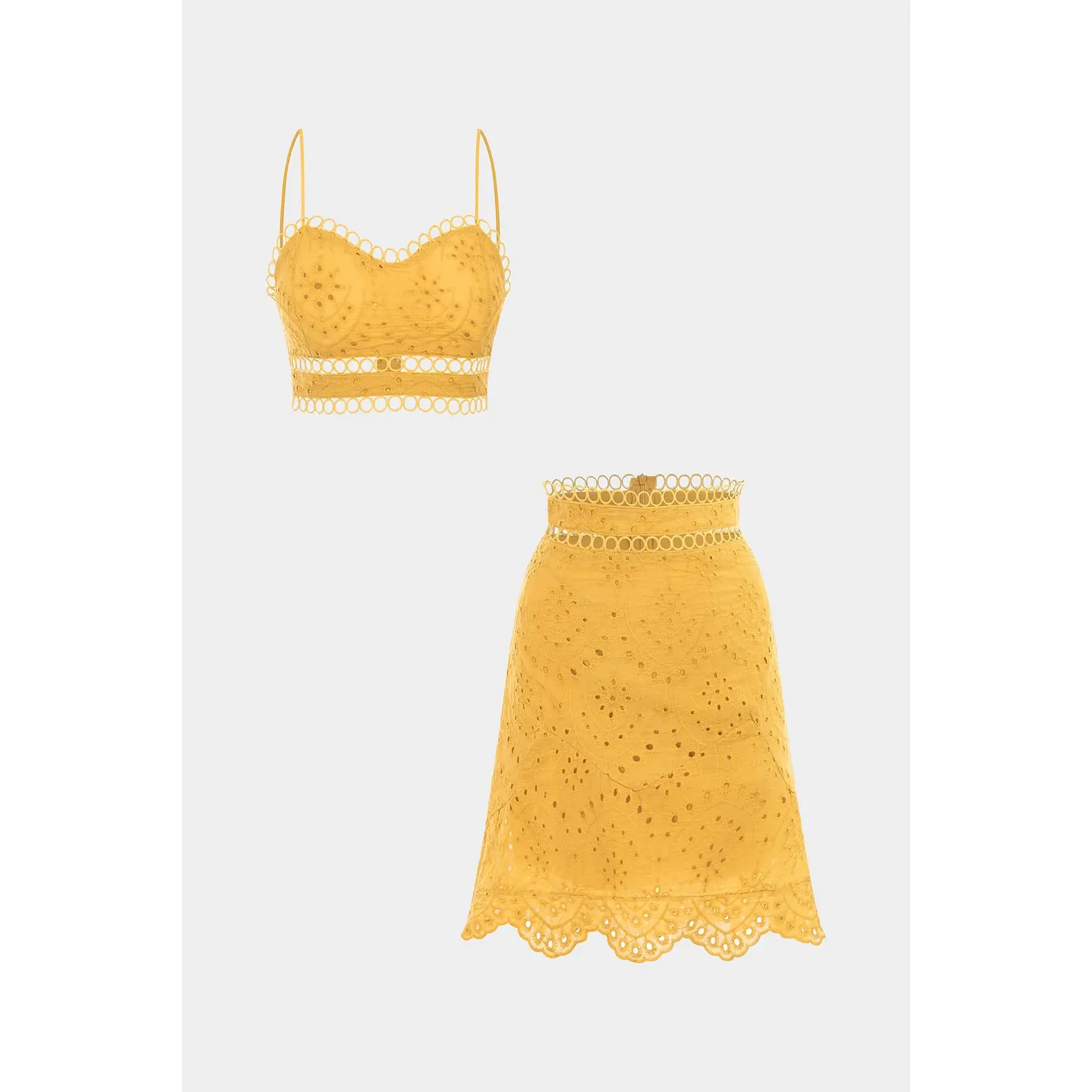 Women's 2-Piece Cropped Set - Hollow Out Backless Cami Top and High Waist Skirt Set, 2 Piece Sets