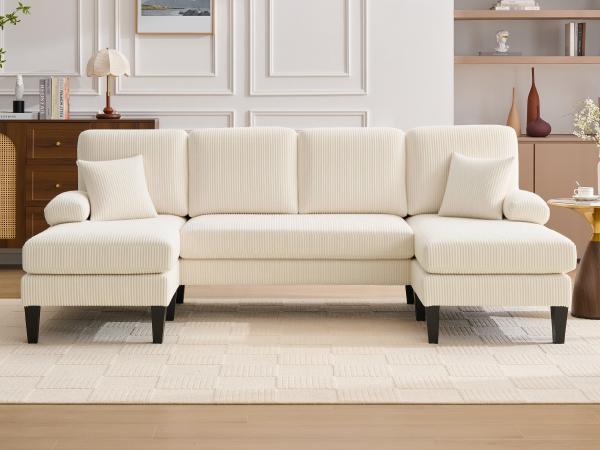 【2 Packages】98" U Shaped Couch with 18" Seat Height, Sectional Couches for Living Room, 4 Seater Couch Set with Double Chaise for Apartment, Living Room Sofas, Chenille