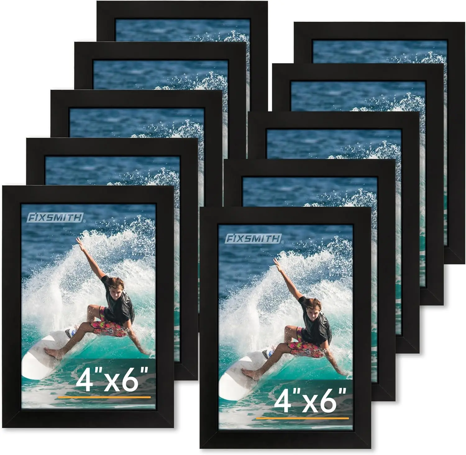 10-Pack 4x6 MDF Picture Frame Set - HD Plexiglass, Lightweight Minimalist Design, Durable Camera Photography Accessory, Black Room Decor with Wall Hanging or Tabletop Mount Gift, Family