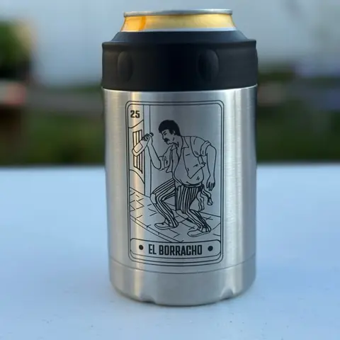 El Borracho 12oz Stainless Steel Can Cooler Beer or Soda Holder for Personalized Beverage Storage
