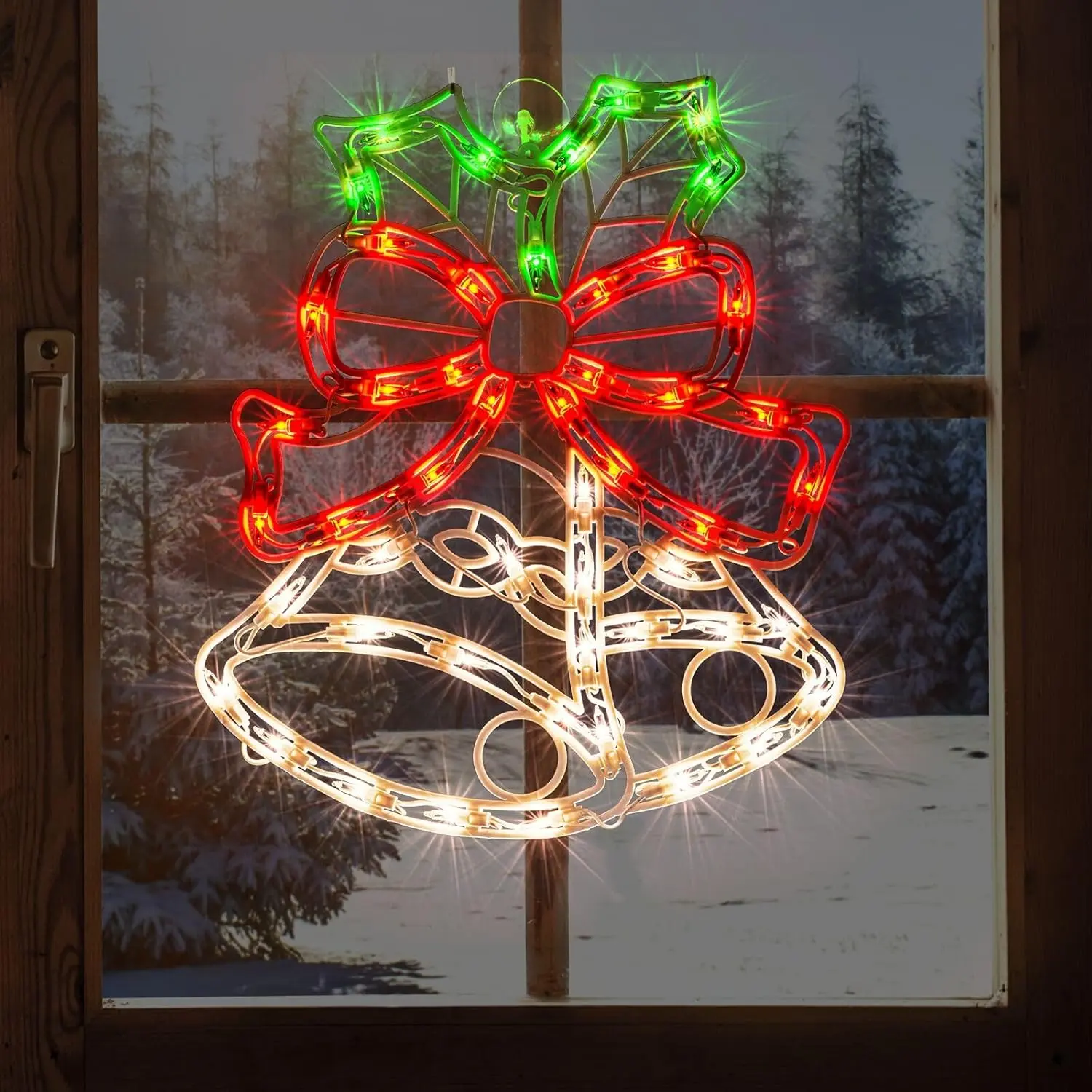 Christmas Window Silhouette Lights, Lighted Bells Double Sided Decorations with 50 Count Incandescent Mini Light, for Holiday Indoor Wall Door Glass Decor