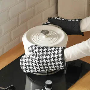 Oven Gloves and Pot Rack 4-Piece Set, High Heat Resistant 500 Degrees, Extra Thick Kitchen Oven Gloves, Extended Reach