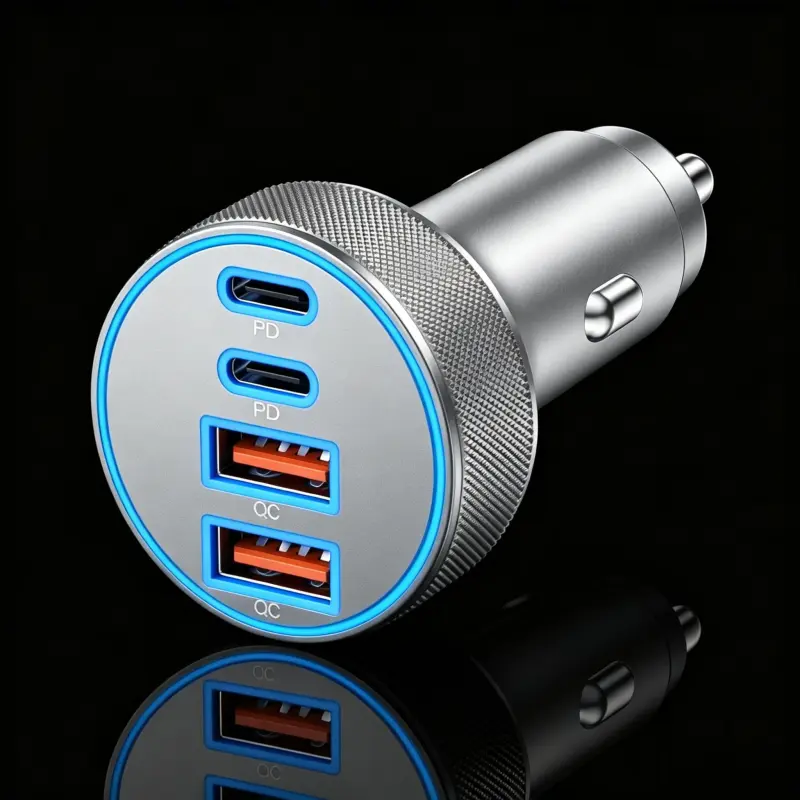 90W Super Fast USB-C Car Charger, 4-Port Cigarette Lighter Adapter with Dual 45W & USB-A Ports, Multiport Phone Charger, Car Accessories for iPhone 17 Pro Max 16 Pro 15-12, iPad, Galaxy, Tablet, Cars Accessories