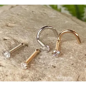14kt Solid Gold 2mm Diamond Nose Ring, Yellow or White, 20g, 18g, stud or screw