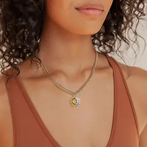 Tewiky Greenish Spring Jewelry Sun and Moon matching necklace for couples,Titanium Steel Accessories for Men Women, Vintage Design, Adjustable, Perfect for Anniversary, Best Friend Gift,Valentine's Day Gift