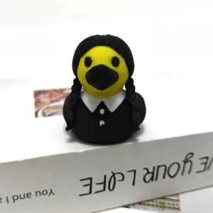 Popular 3D Printed Braided Duck Figurine, Gothic-style Cute Duck with Braids, Creative Accessory Gift, Black and Yellow Anime Decoration, Adorable Yet Eerie Anime Collectible, Dark Cute Desktop Ornament