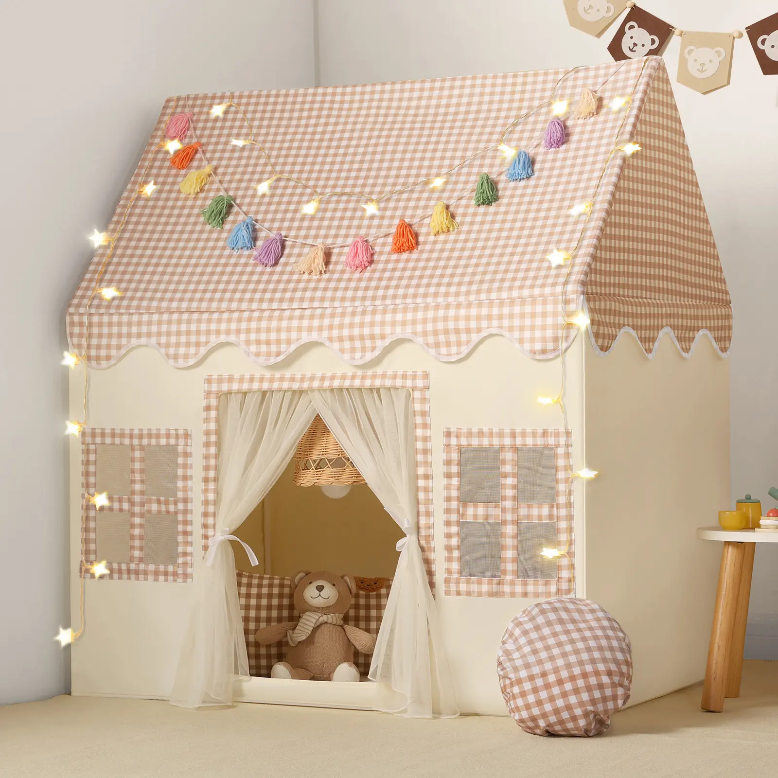 JungleDove Kids Play Tent Indoor with Brown Checkered Mat Rainbow Garland  Toddler Playhouse for Boys Girls Birthday Gift Toys  Baby Toys