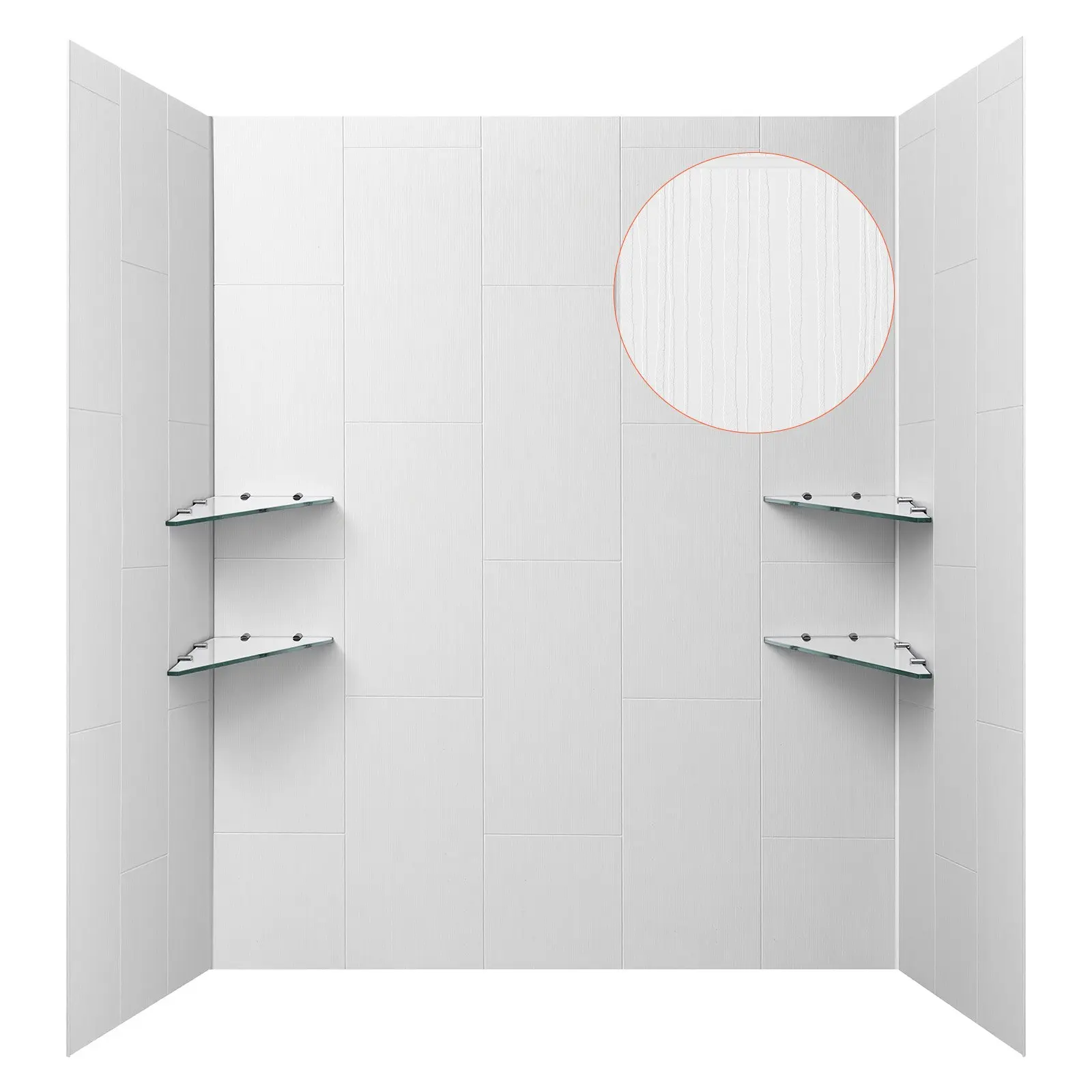 VEVOR Shower Wall Panels, 60" W x 36" D x 75" H, 0.14" (3.5 mm) Thick, 3-Panel Waterproof SMC Shower Surround Kit, Quick Install and Trimmable Bathroom Tub Wall Panel Surround Kit with 4 Glass Shelve
