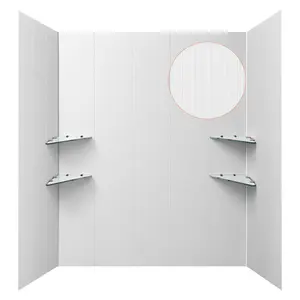 VEVOR Shower Wall Panels, 60" W x 36" D x 75" H, 0.14" (3.5 mm) Thick, 3-Panel Waterproof SMC Shower Surround Kit, Quick Install and Trimmable Bathroom Tub Wall Panel Surround Kit with 4 Glass Shelve