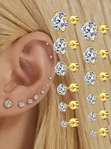Elegant Rhinestone Decor Earrings Set, Fashionable for Women & Girls, Trendy All-match & Exquisite Jewelry for Birthday Gift, Pretty Studs, High Quality Earrings, Earring Stacking Set, Chic Gorgeous Jewelry