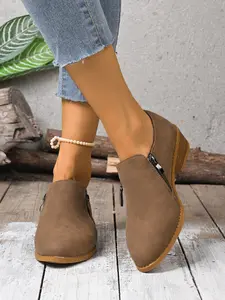 Women's New Season British Vintage Pointed Toe Side Zip Fashion Shoes, Comfortable Slip-On Low Heel, All-Season Casual Footwear