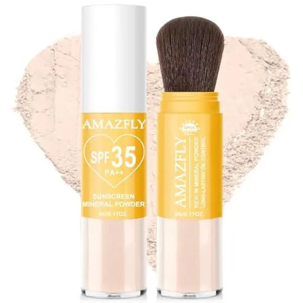 Mineral Sunscreen Setting Powder, SPF 35 Brush Sunscreen Powder for Face & Scalp, Long Lasting Lightweight Breathable, Oil Control Natural Matte Finish for All Skin Type (Translucent)