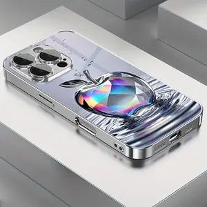 Deluxe Aurora Diamond Water Drop Apple Pattern Electroplated Phone Case with Lens Protection Suitable for iPhone16promax, 16 15pro 14 PLUS/14promax 13 13pro 12Pro 11/11pro Promax Full Coverage Anti-drop Tempered Glass TPU Protective Case