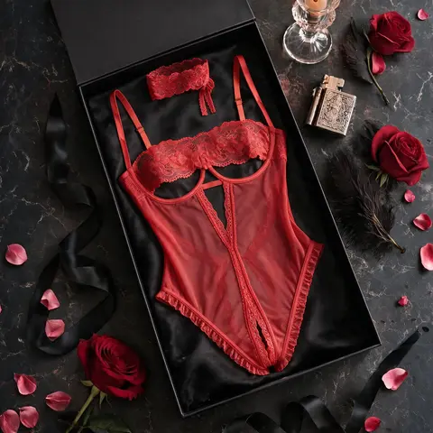 Avidlove Lingerie for Women Lace V Neck Lingerie One Piece Mini Bodysuit Exotic Fit Mesh Womenswear Adjustable Overall Ruffled Sheer Straps Stretchy Fabric