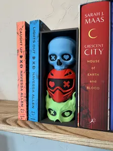 Stacked Mask Book Nook Decor – Dark Romance Shelf Decor – Skull Mask Display